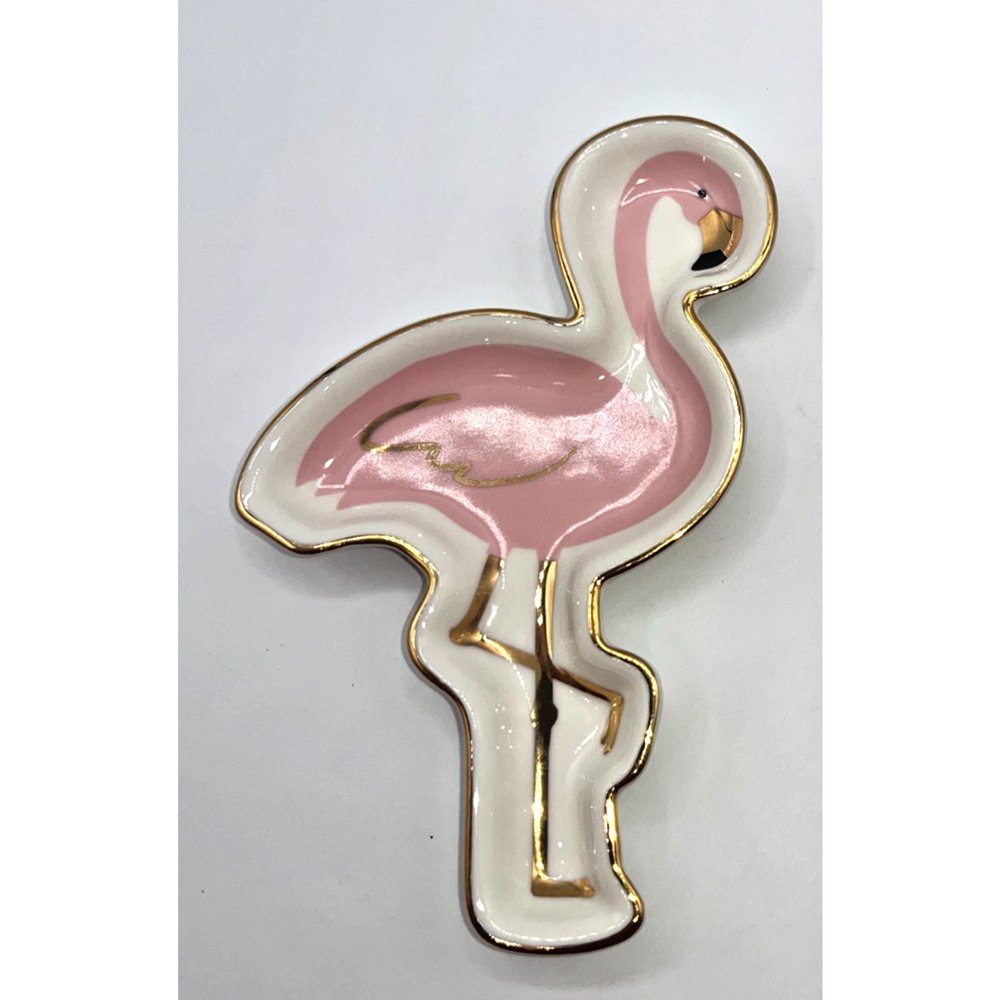 Ceramic Pink Flamingo Slant Trinket Dish Jewelry Plate Jewelry Hold Knick Knacks